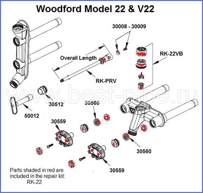 Незамерзающий кран Woodford 22 (модель 22) для горячей и холодной воды