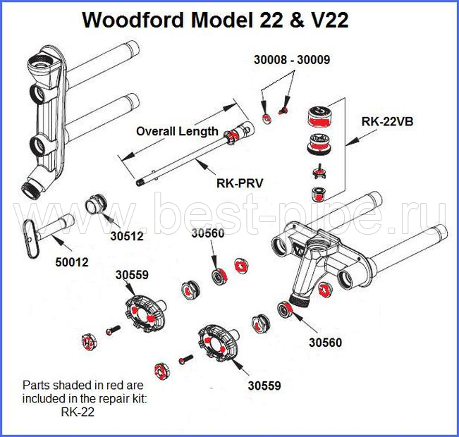 Незамерзающий кран Woodford модель 22 для горячей и холодной воды