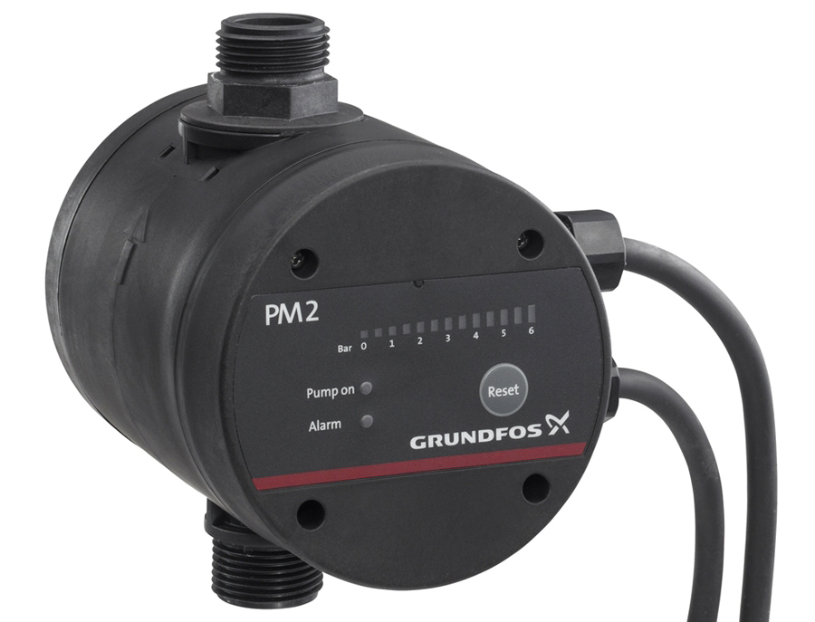 Реле давления c защитой от «сухого хода» и индикацией текущего давления Grundfos PM 2, 2-х полюсн., давл. вкл. 1,5-5 бар, 10 А, каб. 1,5 м